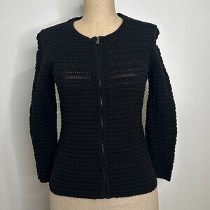 Ann Taylor Sweater Black Full Zip Textured Knit Cardigan Size XS Cotton Blend